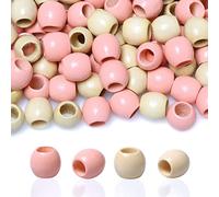 100Pcs 12mm Barrel Wood Beads, Large Hole Wood Beads for Hair Braid Decor/Macrame Project/DIY Jewelry Making (Pink and Beige)