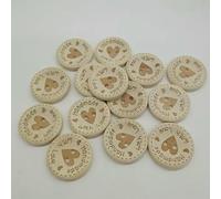 100pcs 15/20/25mm Carving Handmade with Love Wood Buttons Flatback 2 Holes Wooden Button Sewing Tools DIY Scrapbook Craft-heart-15mm