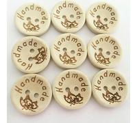 100pcs 15/20/25mm Carving Handmade with Love Wood Buttons Flatback 2 Holes Wooden Button Sewing Tools DIY Scrapbook Craft-butterfly-20mm