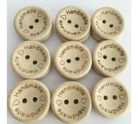 100pcs 15/20/25mm Carving Handmade with Love Wood Buttons Flatback 2 Holes Wooden Button Sewing Tools DIY Scrapbook Craft-handmade-25mm