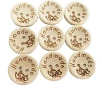 100pcs 15/20/25mm Carving Handmade with Love Wood Buttons Flatback 2 Holes Wooden Button Sewing Tools DIY Scrapbook Craft for Sewing Knitting(C,15mm)