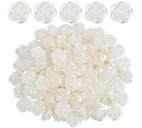 100pcs 15 mm ABS Plastic Rose Flower Beads Lovely Roseflower Shape Spacer Beads White Rose Loose Beads Accessories for DIY Necklace Bracelet Jewelry Making Decoration