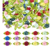 100PCS 15mm Mini Roses for Crafts, Multicolor Mini Rose Flowers Satin Ribbon Bows Appliques Artificial Fabric Flower Ornament Applique for DIY Crafting Sewing Wrapping Wedding Decoration