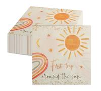 100Pcs 16.5 x 16.5 cm Boho Sun Pattern Napkins Paper Disposable Double Layer Napkin, Square Hand Towels, 1st Birthday Party Dinner Hand Napkin for Baby Shower Holiday Birthday Party Decoration