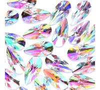 100PCS 18x9mm Crystal AB Colorful Rhinestones Gems Jewels for Crafts, Large Water Drop Flatback Gemstone Rhinestone for Crafting Dress Face Art Halloween Party Decorations(01 Clear AB)