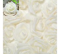 100pcs 2.8inch Foam Rose Heads Artificial Flowers White Real Looking Wedding Bride Bouquet Party Baby Shower Home Decor DIY 6cm