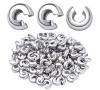 100pcs 3 mm Stainless Steel Crimp Bead Knot Covers Half Round Open Crimp Beads Cover Clamp End Cap Tips with A Plastic Box for DIY Crafts Jewelry Making Findings, Hole: 1.5 mm