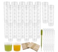 100PCS 30ml Plastic Measuring Cups Graduated Reusable Small Plastic Medicine Cups Medicine Measuring Mixing Cups with 100 Wood Sticks,100PCS 3 ML Straws