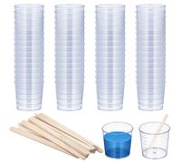 100pcs 30ml Plastic Measuring Cups, Paint Mixing Cups, Clear Scale Cups Liquid Measuring Mixing Cups for Lab Kitchen Liquids with 100 Wood Sticks