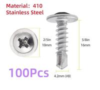 100pcs 410 Stainless Steel Truss Head Self-Tapping Screws - Durable Fastening Solution for Metal 4.2/#8 13/16/19/25/32/38/50mm(M4.2X16-100Pcs)