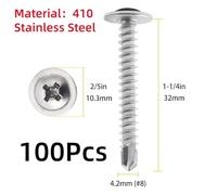 100pcs 410 Stainless Steel Truss Head Self-Tapping Screws - Durable Fastening Solution for Metal 4.2/#8 13/16/19/25/32/38/50mm(M4.2X32-100Pcs)