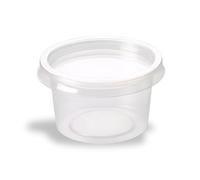 100PCS 4oz ROUND PLASTIC CONTAINERS WITH SNAP-ON LIDS | TRANSPARENT FOOD GRADE BPA FREE | REUSABLE MICROWAVE FREEZER DISHWASHER SAFE | IDEAL FOR SAUCES ETC | RESTAURANTS TAKEAWAYS HOME KITCHENS