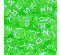 100pcs 6mm Cube Transparent Multicoloured Mixed Letters Acrylic Alphabet Beads for DIY Personalised Jewellery or Handcraft (Green)
