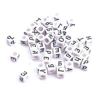 100pcs 6mm Russian Letters Alphabet, Cube Acrylic Alphabet Letter Beads, A to Z Mixed Shape Loose Beads, Square White Acrylic Beads Craft Jewelry Accessories