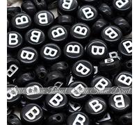 100pcs 7mm Acrylic Letter Coin Beads A - Z Disc Alphabet Beads - B, Black