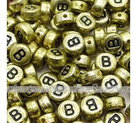 100pcs 7mm Acrylic Letter Coin Beads A - Z Disc Alphabet Beads - B, Vintage Gold