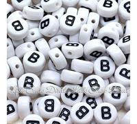 100pcs 7mm Acrylic Letter Coin Beads A - Z Disc Alphabet Beads - B, White