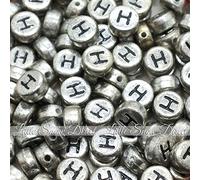 100pcs 7mm Acrylic Letter Coin Beads A - Z Disc Alphabet Beads - H, Vintage Silver