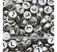 100pcs 7mm Acrylic Letter Coin Beads A - Z Disc Alphabet Beads - L, Vintage Silver
