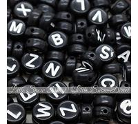 100pcs 7mm Acrylic Letter Coin Beads A - Z Disc Alphabet Beads - Mix, Black