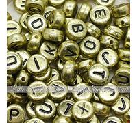 100pcs 7mm Acrylic Letter Coin Beads A - Z Disc Alphabet Beads - Mix, Vintage Gold