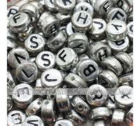 100pcs 7mm Acrylic Letter Coin Beads A - Z Disc Alphabet Beads - Mix, Vintage Silver