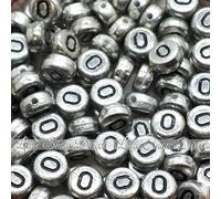 100pcs 7mm Acrylic Letter Coin Beads A - Z Disc Alphabet Beads - O, Vintage Silver
