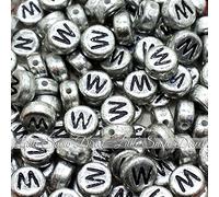 100pcs 7mm Acrylic Letter Coin Beads A - Z Disc Alphabet Beads - W, Vintage Silver
