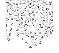100pcs 7mm White Flat Round Mixed and Single Numbers 0-9 Acrylic Beads with Black Digits, DIY Craft Supplies (Mixed 0-9)