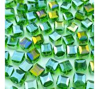 100pcs 8mm Crystal Glass Beads Cube Shape Loose Square Spacer Beads AB Color with Hole Craft Beads for Jewelry Making Making Necklace Bracelet Earring Wind Chimes Suncatchers Ornament(Green AB)