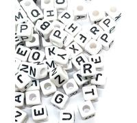 100pcs 8mm Cube White + Black Letters Acrylic Alphabet Beads for DIY Personalised Jewellery or Handcarft