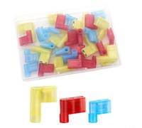 100Pcs 90 Degree Flag Spade Female Wire Connectors, High-Conductivity Copper Core Terminals with Nylon Insulation, Assorted Kit for 22-10AWG Automotive Industrial Wiring, Red Blue Yellow