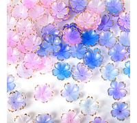 100Pcs Acrylic Flower Beads for Jewelry Making, Ymapinc 5Petal Floral Cute Beads and Charms, Gold Edge Petal Beaded Mini Flower Accessories, Blue Purple Pale Pink Gradient