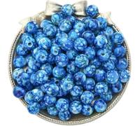 100pcs Acrylic Round Beads Dark Blue 10MM Large Patterned Beads for Bracelet Making Adults,with 3MM Hole