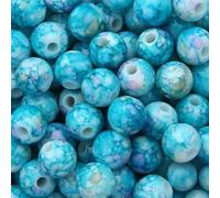 100pcs Acrylic Round Beads Light Blue 10MM Large Patterned Beads for Bracelet Making Adults,with 3MM Hole