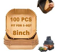 100Pcs Air Fryer Parchment Paper Liners - Compatible with COSORI, Ninja, Instant, Tower & More | 8 Inch Square, Disposable, Non-Stick, Heat Resistant to 220°C