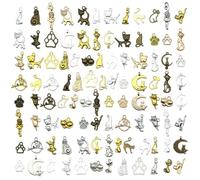 100pcs Alloy Ancient Silvery Ancient Golden Ancient Blue KC Golden Bright Silvery Animal Series Kitten Set Pendant Jewelry Making DIY Keychain Earrings Pendant Various Design Charms for Jewelry Making