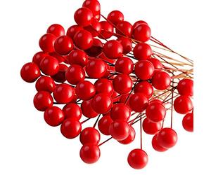 100pcs Artificial Holly Berries - Red Berries for Christmas Tree Ornaments & Wreath Making