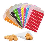 100Pcs Assorted Dots Paper Sweet Bags 8x15cm, Mixed Colours Candy Sweet Paper Bags for Kids Parties,Popcorn,Biscuit, Wedding Buffet Favour Cake Gift Pick Small Pa-per Bags