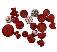 100pcs Assorted Red & White Buttons - Mixed Wooden, Acrylic & Plastic Craft Buttons in Various Shapes (Raspberry, Teddy Bear, Cherry, Heart, Round) for Sewing, DIY & Scrapbooking