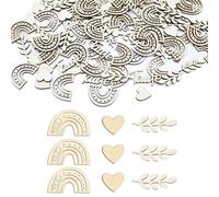 100Pcs Baby Shower Party Confetti Wooden, Rainbow Christening Wooden Confetti, Durable Wooden DIY Craft Baby Confetti, Bohemian Wood Confetti with 4 Styles, Shower Table Decorations for Girl Boy