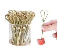100PCS Bamboos Cocktail Picks,Heart Shape Bamboo Skewers for Appetizers, Cocktail Toothpicks, Handmade Knot Bamboo Toothpicks Cocktail Skewers,BBQ Accessories,Fruit Pick Sticks(4.7 Inch)