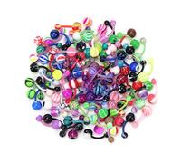 100PCS Belly Button Rings, Assorted Bananabells Piercing, 14G Acrylic Belly Rings Body Piercing Jewelry