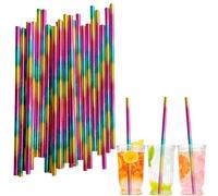 100pcs Biodegradable Paper Straws - Rainbow Drinking Straws for Juice, Coffee, Cold Cocktails - Birthday, Wedding, Bridal/Baby Shower Party Accessories