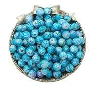 100Pcs Blue Acrylic Round Beads 10mm Large Hole Patterned Loose Beads for Beading DIY Crafts
