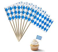 100PCS Blue and White Checkered Toothpick Flags - Flag Toothpicks for Oktoberfest Decoration, Cupcake Toppers, Mini Flags on Sticks for Party Supplies, Bavaria Oktoberfest Toothpick Flag