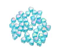 100PCS Blue Heart Shape Beads 9mm,Acrylic Loose Beads,Iridescent Resin Beads for Crafting
