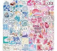 100Pcs Blue & Pink Coastal Stickers, Beachy Summer Ocean Theme Aesthetic Stickers, Waterproof Vinyl Sea Life Decals for Laptop Luggage Skateboard, Teens and Girls