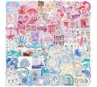 100pcs Blue & Pink Coastal Stickers, Ocean Theme Cute Stickers, Vintage Waterproof Vinyl Stickers for Girls Teens, Water Bottles, Laptop, Phone, Scrapbook, DIY Decoration, Guitar, Luggage, Skateboard