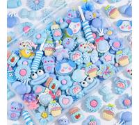 100Pcs Blue Slime Charms Assorted Cute Decoden Embellishments, Kawaii Slime Accessories,Candy Heart Bear Bulk Flatback Resin Charm for Phone Junk Cases,Scrapbooking Crafting & DIY Decoration